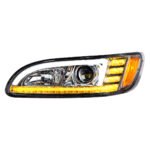 Chrome Projection Headlight With LED Sequential Turn & DRL For 2005-2015 Peterbilt 386- Driver - Image 3