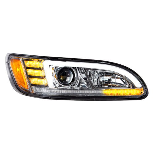 Chrome Projection Headlight With LED Sequential Turn & DRL For 2005-2015 Peterbilt 386- Passenger