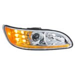 Chrome Projection Headlight With LED Turn & Position Light for 2005-2015 Peterbilt 386- Passenger - Image 2