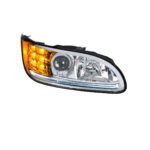 Chrome Projection Headlight With LED Turn & Position Light for 2005-2015 Peterbilt 386- Passenger - Image 4