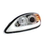 Chrome Projection Headlight With LED Turn Signal & Light Bar For 2006-2017 International Prostar - Driver - Image 3