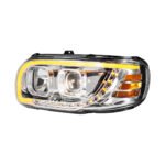 Chrome Projection Headlight With LED Turn Signal & Light Bar For 2008-2024 Peterbilt 389-Driver - Image 2