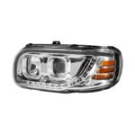 Chrome Projection Headlight With LED Turn Signal & Light Bar For 2008-2024 Peterbilt 389-Driver - Image 3