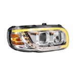 Chrome Projection Headlight With LED Turn Signal & Light Bar For 2008-2024 Peterbilt 389-Passenger