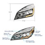 Chrome Quad-LED Headlight With LED DRL & Seq. Signal For 2018-2024 Freightliner Cascadia - Driver - Image 8