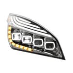Chrome Quad-LED Headlight With LED DRL & Seq. Signal For 2018-2024 Freightliner Cascadia - Passenger - Image 3