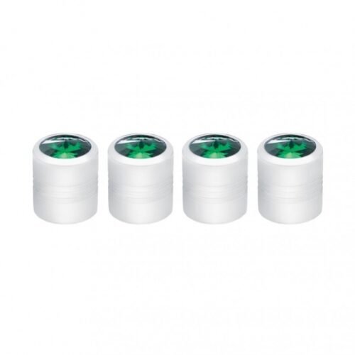 Chrome Round Valve Caps With Green Crystal (4-Pack)
