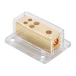 Gold Distribution Block with (1) 4 AWG input and (4) 8 AWG outputs, Rectangular Shape 1 Pc.