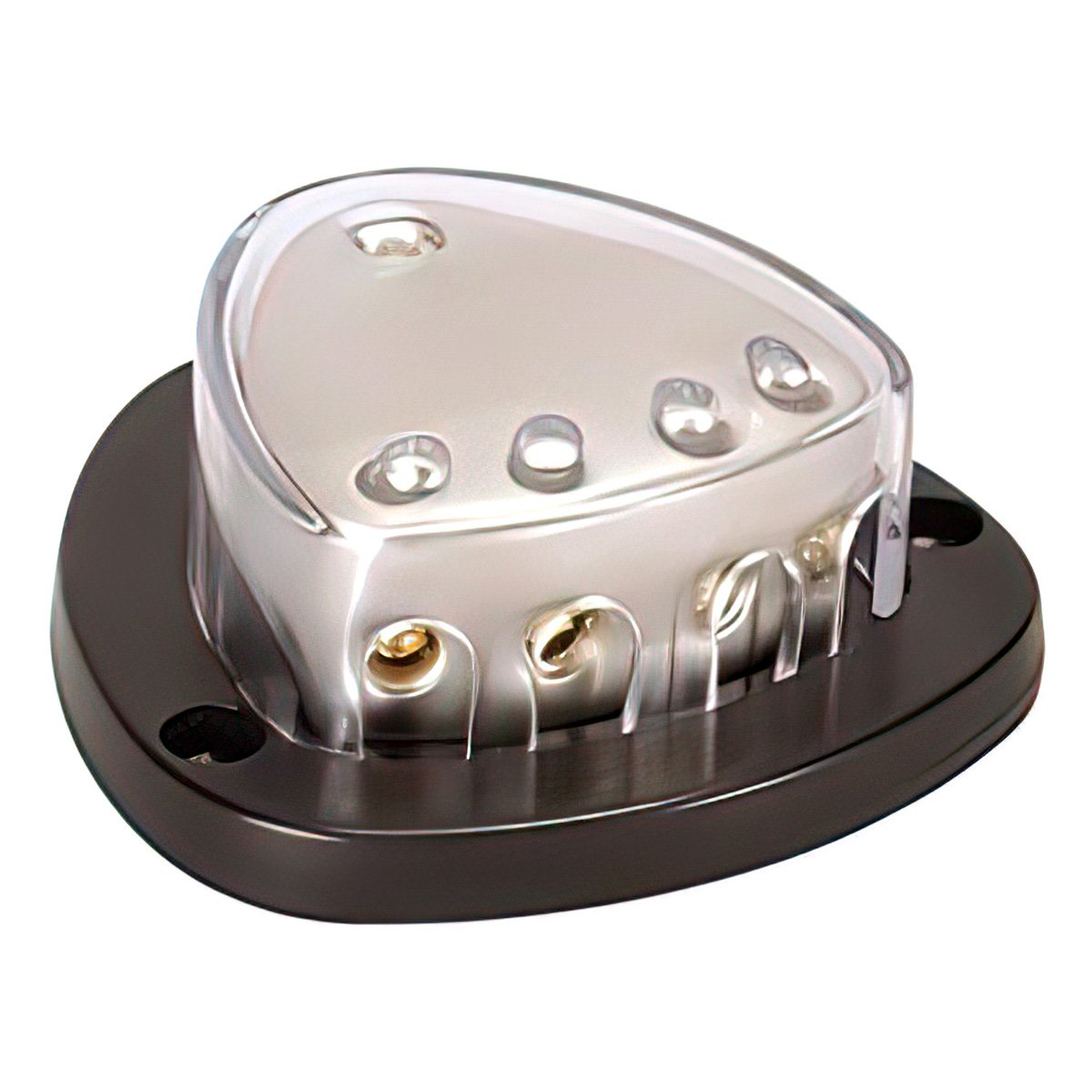 Gold-Distribution-Block-with-1-4-AWG-input-and-4-8-AWG-outputs-Triangular-Shape-1-Pc Gold Distribution Block with (1) 4 AWG input and (4) 8 AWG outputs, Triangular Shape 1 Pc. - Image 1