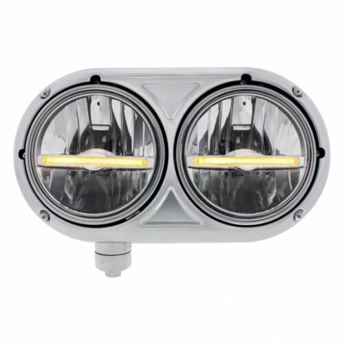 Headlight Assembly With 304 SS Housing & LED Headlights W/Amber LED Position Light For Peterbilt 359 - Driver