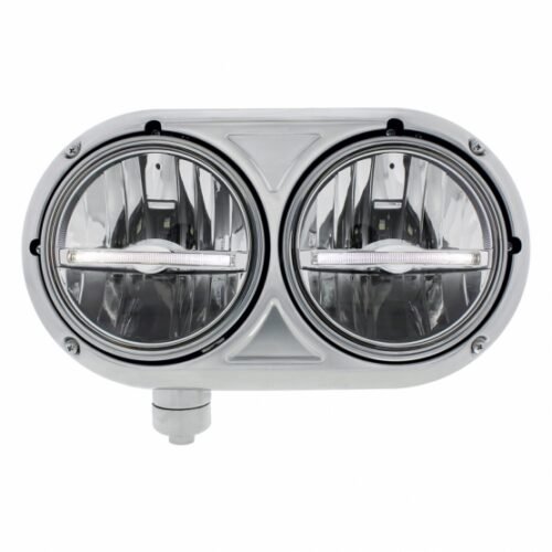 Headlight Assembly With 304 SS Housing & LED Headlights W/White LED Position Light For Peterbilt 359 - Driver