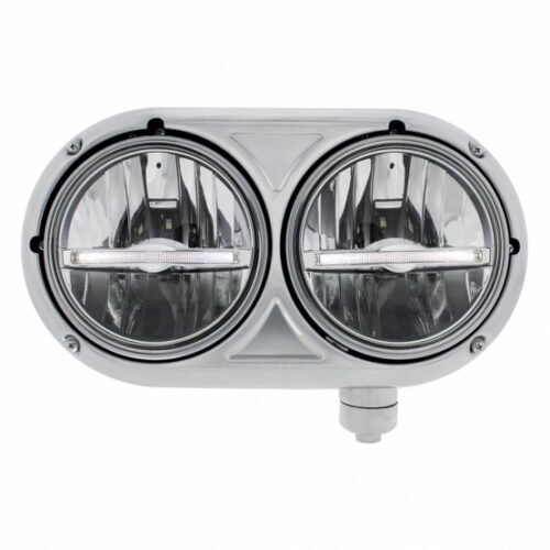 Headlight Assembly With 304 SS Housing & LED Headlights W/White LED Position Light For Peterbilt 359 - Passenger