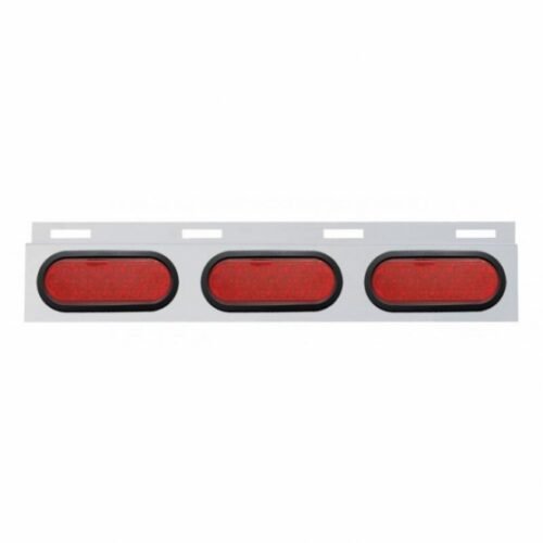 Stainless Top Mud Flap Plate With 3X 19 LED 6" Oval Lights & Grommets - Red LED/Red Lens (Each)