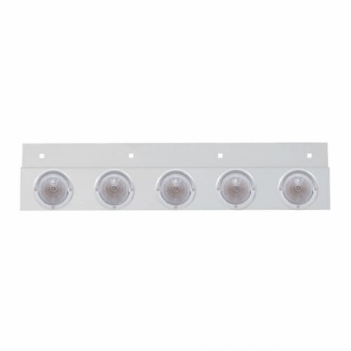 Stainless Top Mud Flap Plate With 5X 9 LED 2" Beehive Lights & Visors - Red LED/Clear Lens (Each)