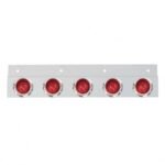 Stainless Top Mud Flap Plate With 5X 9 LED 2" Beehive Lights & Visors - Red LED/Red Lens (Each)