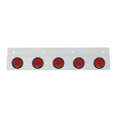 Stainless Top Mud Flap Plate With 5X 9 LED 2" Lights & Grommets - Red LED/Red Lens (Each)