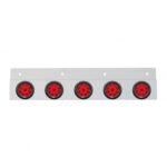 Stainless Top Mud Flap Plate With 5X 9 LED 2" Reflector Lights & Grommets - Red LED/Red Lens (Each)