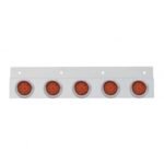 Stainless Top Mud Flap Plate With 5X 9 LED 2" Reflector Lights & Visors - Red LED/Red Lens (Each)