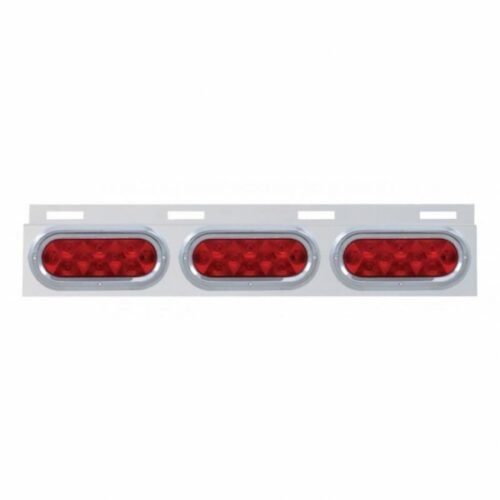 Stainless Top Mud Flap Plate With Three 10 LED Lights & Visor - Red LED/Red Lens (Each)