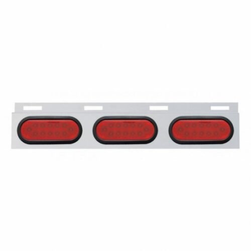 Stainless Top Mud Flap Plate With Three 12 LED Lights & Grommet - Red LED/Red Lens (Each)