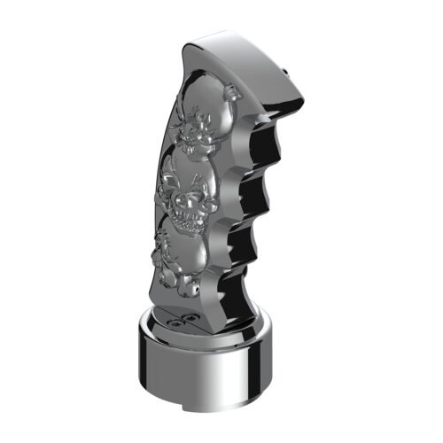 Thread-On Skulls Pistol Grip Gearshift Knob With Chrome 9/10 Speed Adapter - Chrome