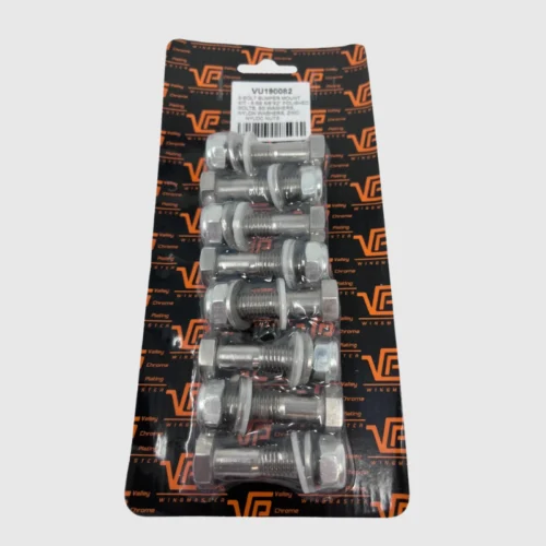 Bumper Mounting Bolt Kit 8 Piece 5/8 x 2" Polished Stainless Steel Bolts & Washers, Zinc Nyloc Nuts, Nylon Washers VU190082