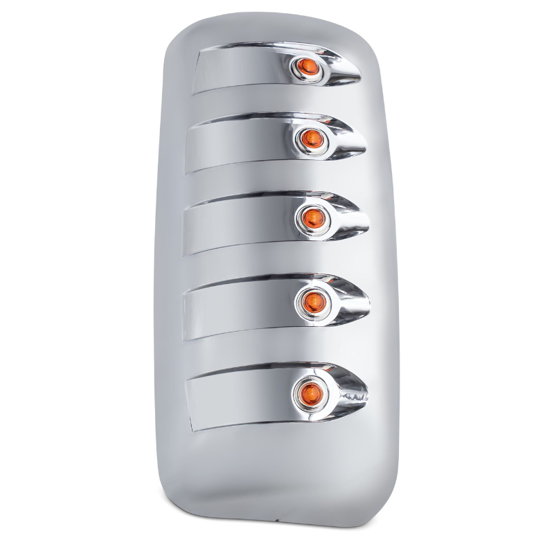 Mirror Cover W 5-34 Clear Lens Amber LEDs For Kenworth T600 & T660 – Passenger Mirror Cover w/ 5-3/4″ Clear Lens Amber LEDs for Kenworth T600 & T660 – Driver - Image 1