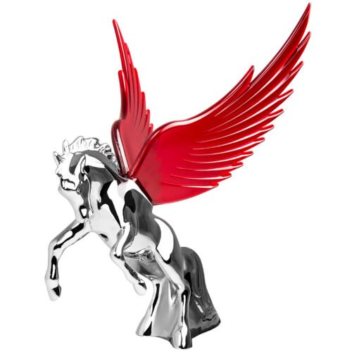 Red Windrider Chrome Fighting Stallion Hood Ornament