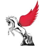 Red Windrider Chrome Fighting Stallion Hood Ornament - Image 2