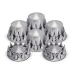 Universal Pointed Axle Cover Combo Kit with 33mm Spike Threaded Lug Nut Covers – Chrome ABS, 6 Piece