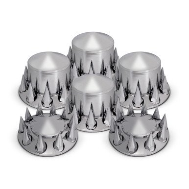 Pointed Axle Cover Kit w: 33mm Spike Covers 11220-6P Universal Pointed Axle Cover Combo Kit with 33mm Spike Threaded Lug Nut Covers – Chrome ABS, 6 Piece - Image 1