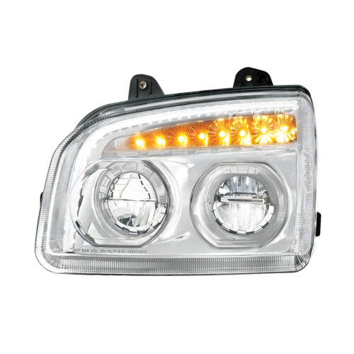High Power LED Chrome Headlight With LED Turn Signal & Light Bar For 2015-2025 Kenworth T880-Driver32864