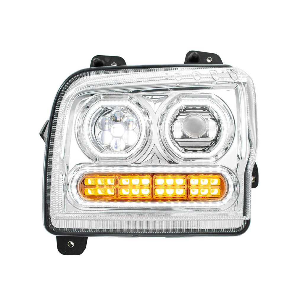 High Power 10 LED Chrome Headlight With 24 LED Turn & 100 LED Halo For 2019-2024 Kenworth W990-Driver 35847