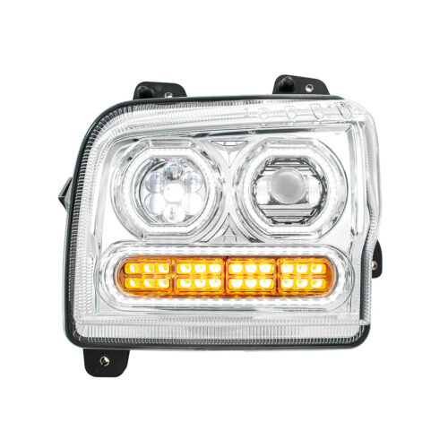High Power 10 LED Chrome Headlight With 24 LED Turn & 100 LED Halo For 2019-2024 Kenworth W990-Driver 35847