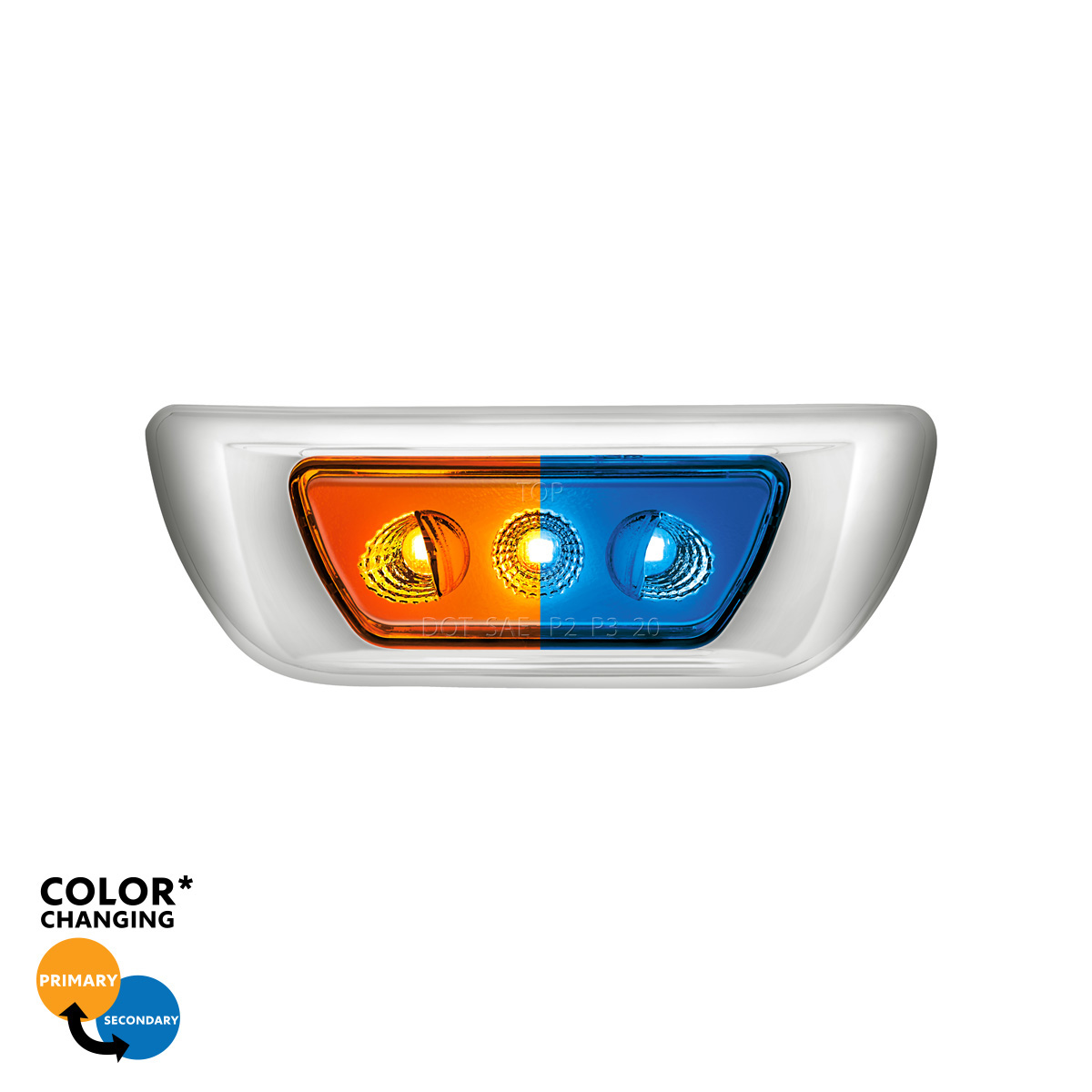 3 LED Double Fury Cab Light For 2013-2021 Kenworth T680 & 2012-2021 Peterbilt 579-Amber & Blue LED 36142