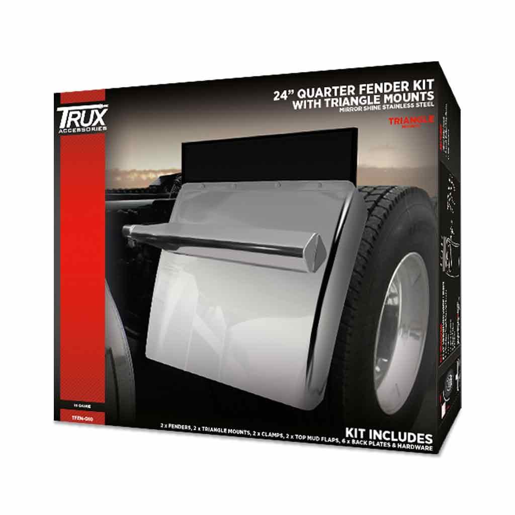 TFEN-Q10_BOX 24" Quarter Fender Kit with Triangle Mounts - 16 Gauge | Mirror Shine Stainless Steel - Image 2
