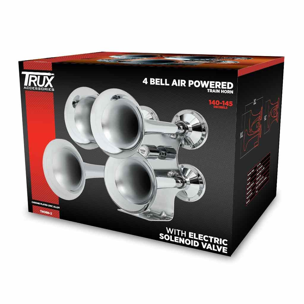 4 Bell Air Powered Train Horn - 140-145°Decibels | Chrome Plated Zinc Alloy-THORN-2