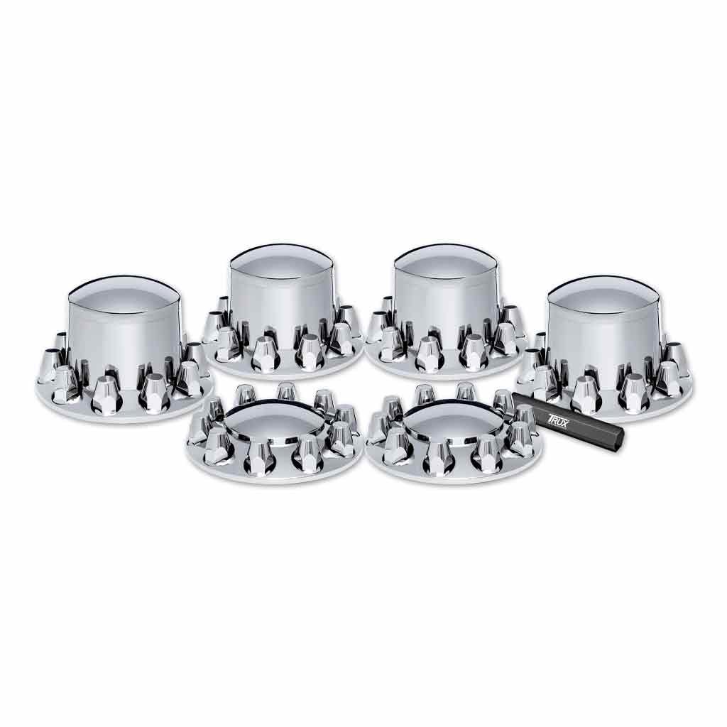 THUB-C1 Complete Axle Cover Kit with Removable Hubcaps & 33mm Threaded Nut Covers - Dome Hubcaps | Chrome ABS Plastic - Image 2