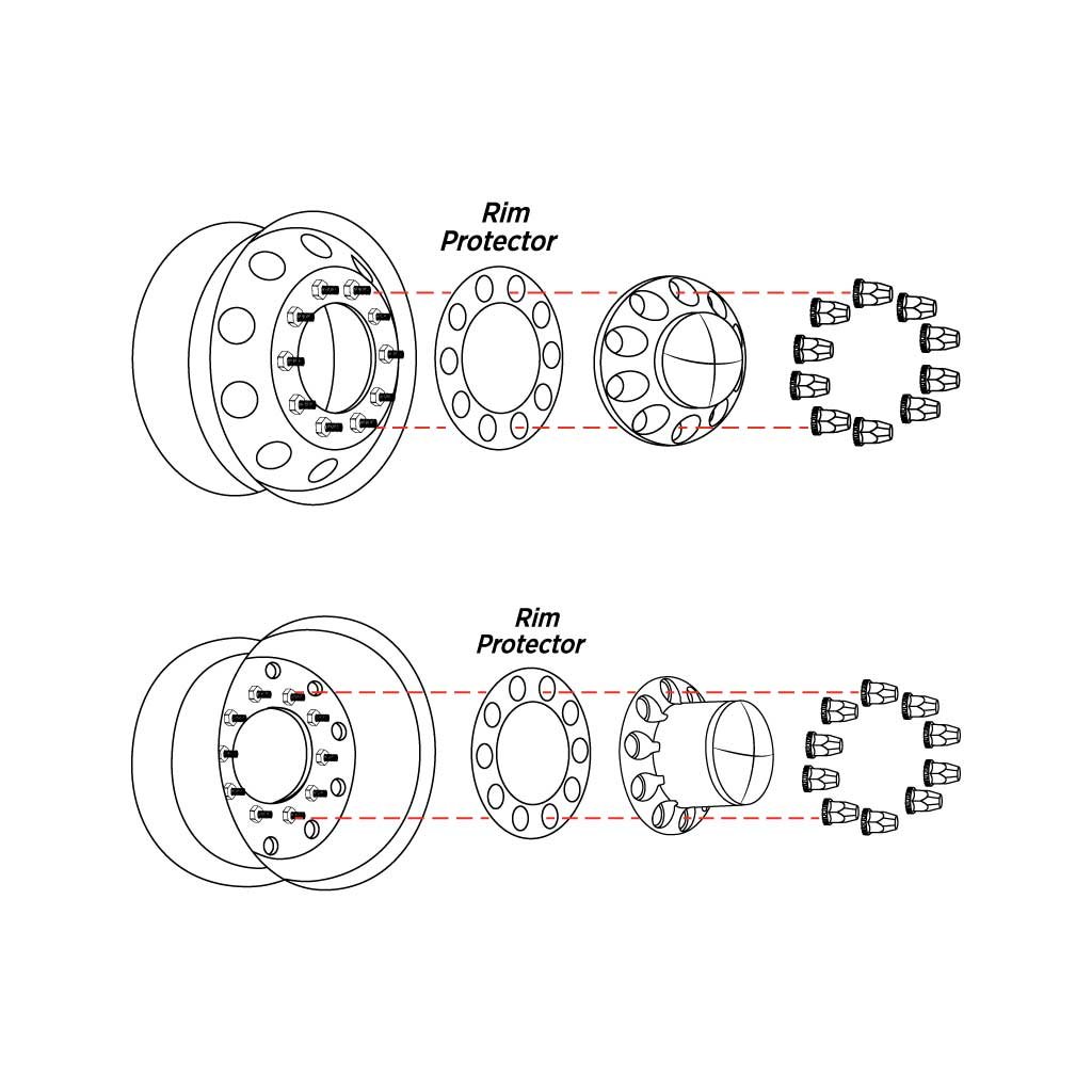 THUB-C1_TECH Complete Axle Cover Kit with Removable Hubcaps & 33mm Threaded Nut Covers - Dome Hubcaps | Chrome ABS Plastic - Image 5