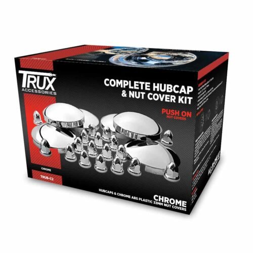 Complete Hubcap & Nut Cover Kit - 33mm Push On Nut Covers | Dome Hubcaps | Chrome ABS Plastic-THUB-C2