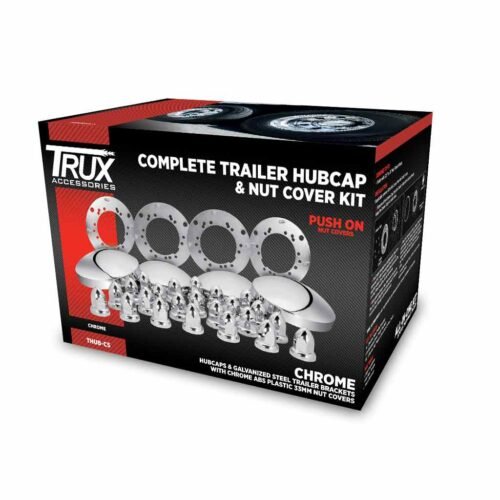 Complete Trailer Hubcap & Nut Cover Kit - 33mm Push On Nut Covers | Dome Hubcaps | Chrome Metal-THUB-C5