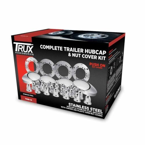 Complete Trailer Hubcap & Nut Cover Kit - 33mm Push On Nut Covers | Dome Hubcaps | Stainless Steel-THUB-C6