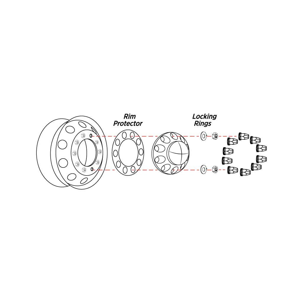 THUB-FRP33PO_TECH Front Axle Cover Kit with Removable Hubcap & 33mm Push On Nut Covers - Pointed Hubcap & Nut Covers | Chrome ABS Plastic - Image 4