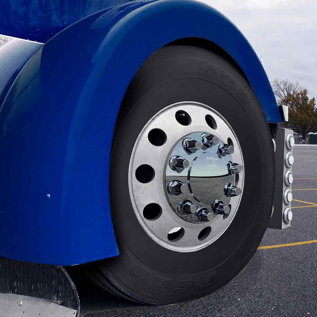 THUB-FRP33PO_TRUCK1 Front Axle Cover Kit with Removable Hubcap & 33mm Push On Nut Covers - Pointed Hubcap & Nut Covers | Chrome ABS Plastic - Image 3