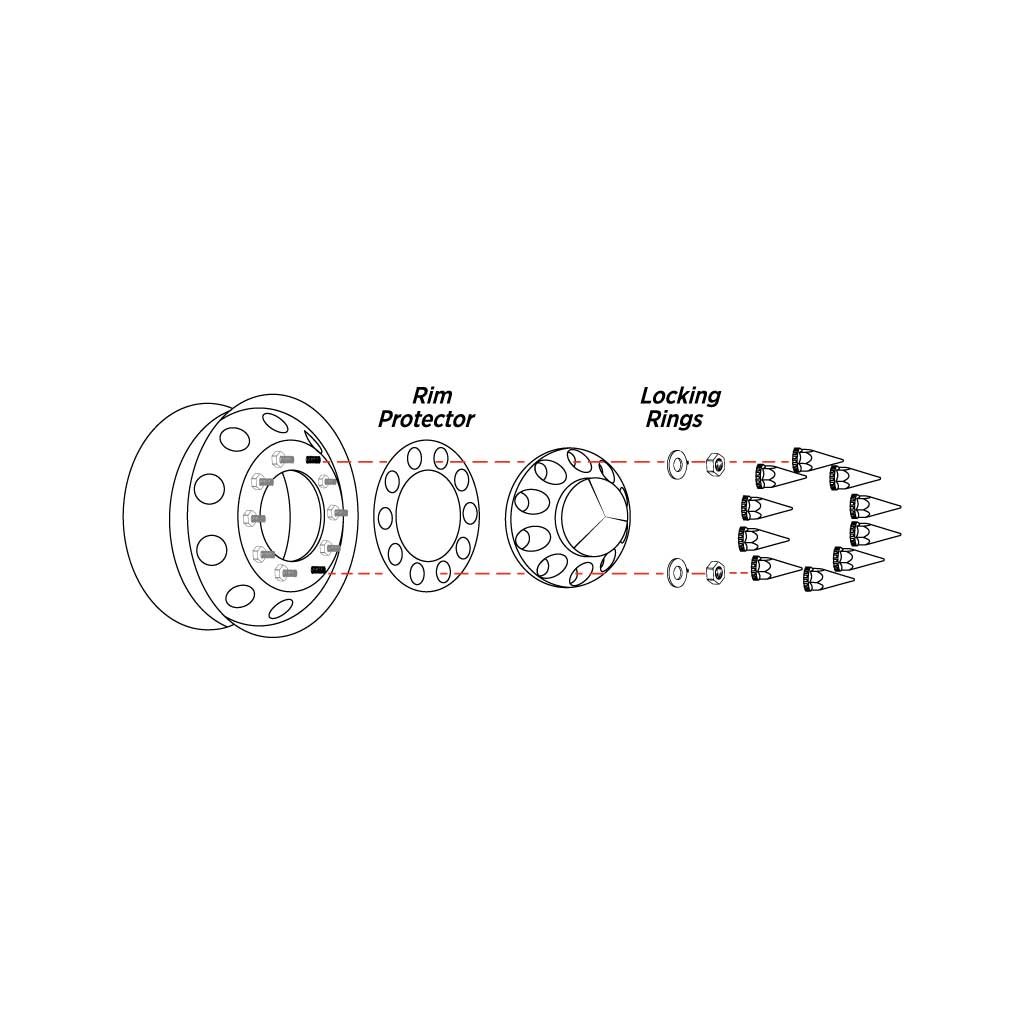 THUB-FRP33P_TECH Front Axle Cover Kit with Removable Hubcap & 33mm Threaded Nut Covers - Pointed Hubcap & Nut Covers | Chrome ABS Plastic - Image 3