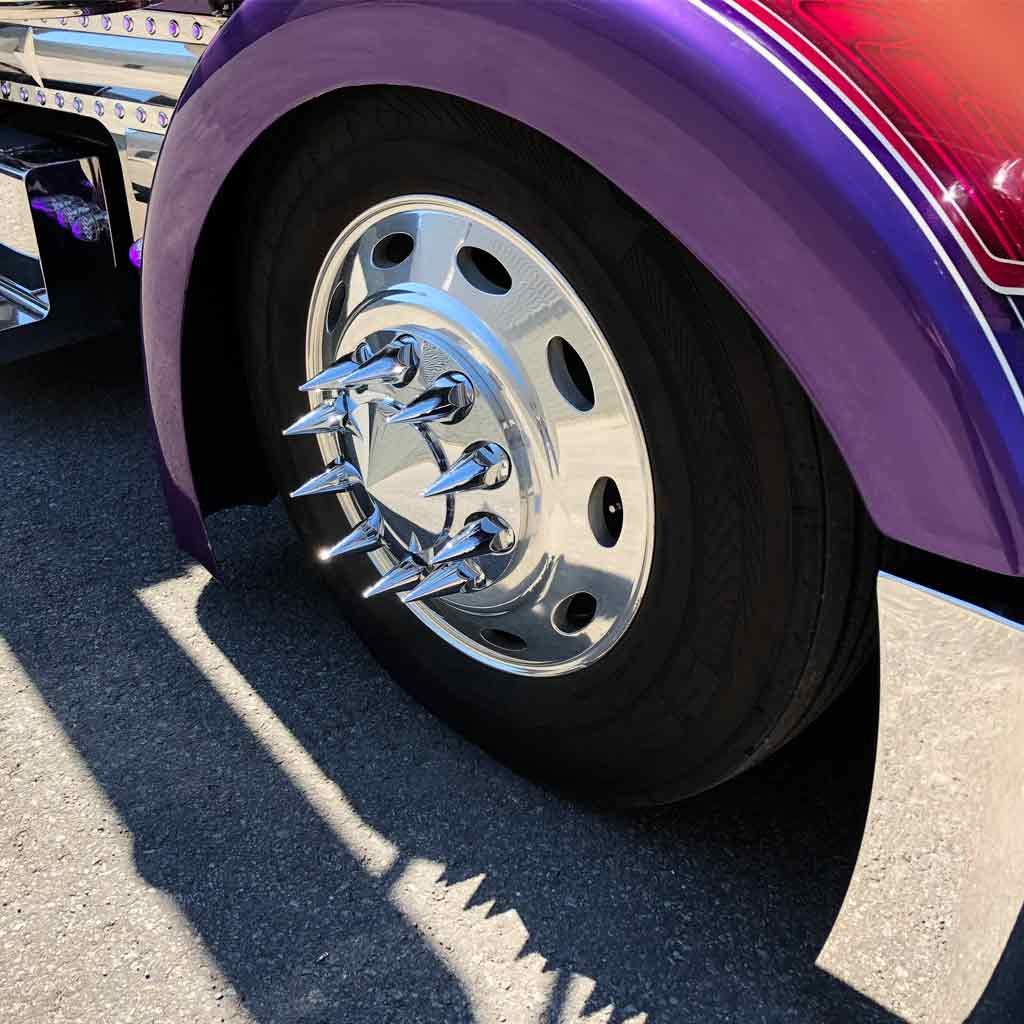 THUB-FRP33P_TRUCK Front Axle Cover Kit with Removable Hubcap & 33mm Threaded Nut Covers - Pointed Hubcap & Nut Covers | Chrome ABS Plastic - Image 2