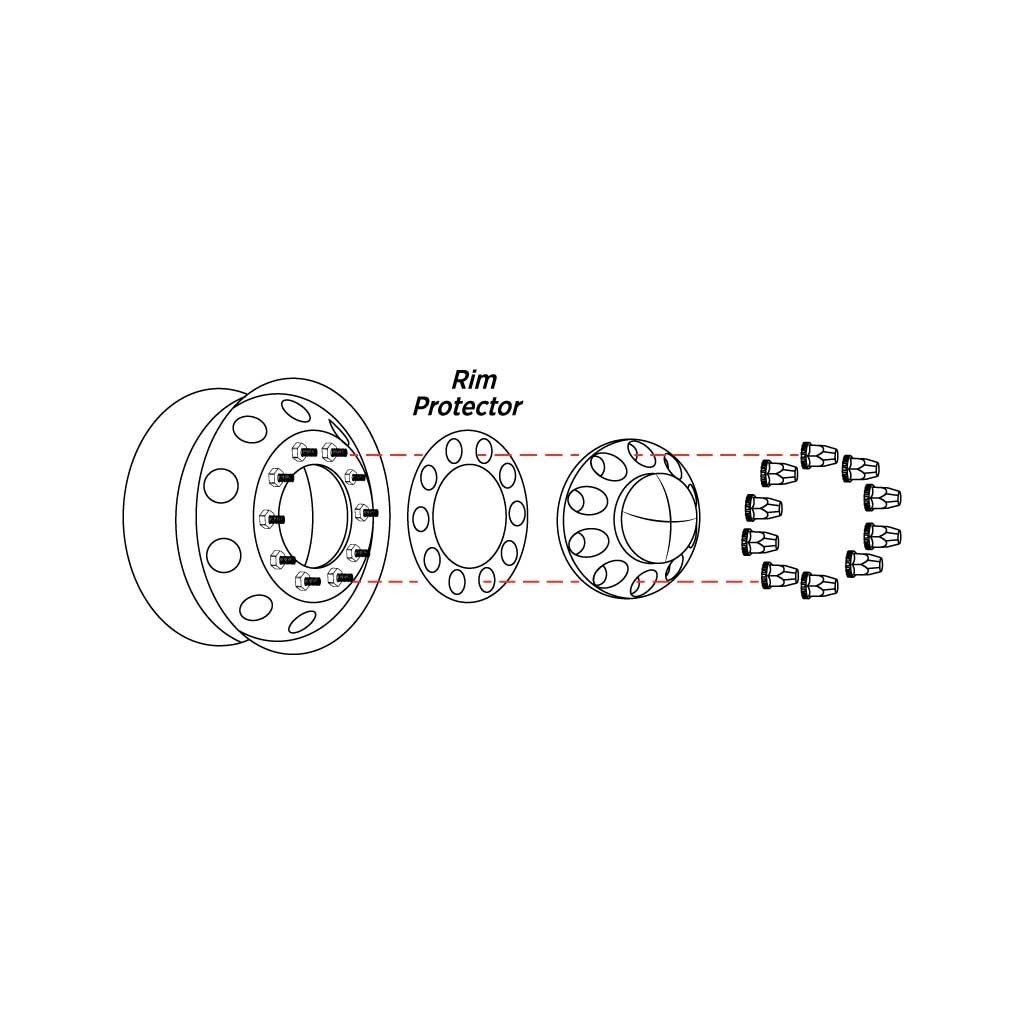 THUB-FRP33_TECH Front Axle Cover Kit with Removable Hubcap & 33mm Threaded Nut Covers - Dome Hubcap | Chrome ABS Plastic - Image 4