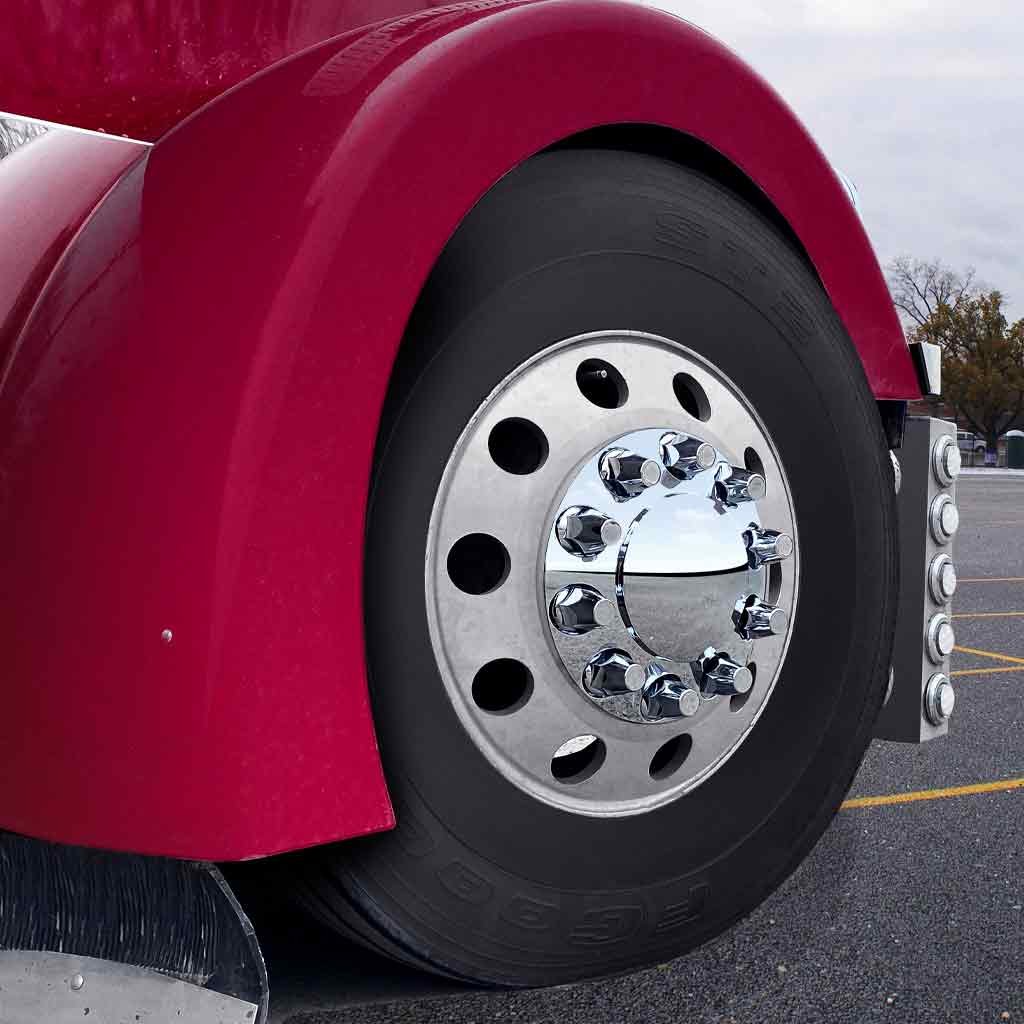 THUB-FRP33_TRUCK1 Front Axle Cover Kit with Removable Hubcap & 33mm Threaded Nut Covers - Dome Hubcap | Chrome ABS Plastic - Image 3