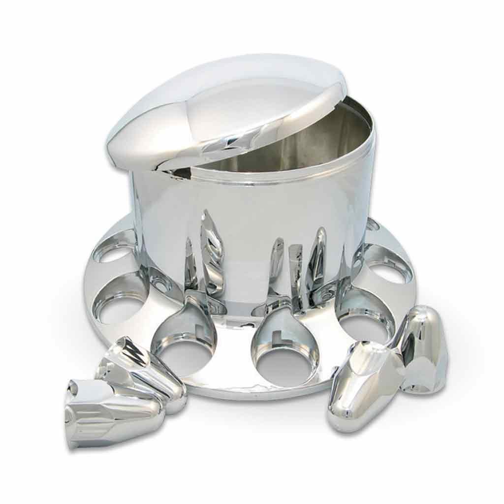 Rear Axle Cover Kit with Removable Hubcap & 1 1/2" Push-On Nut Covers - Dome Hubcap | Chrome ABS Plastic-THUB-RP112