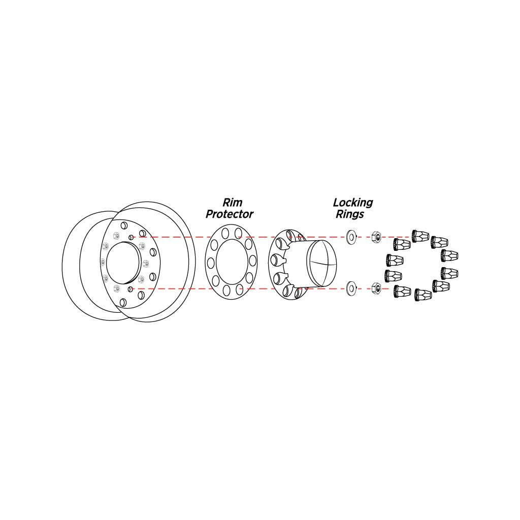 THUB-RP33PO_TECH Rear Axle Cover Kit with Removable Hubcap & 33mm Push On Nut Covers - Dome Hubcap | Chrome ABS Plastic - Image 4